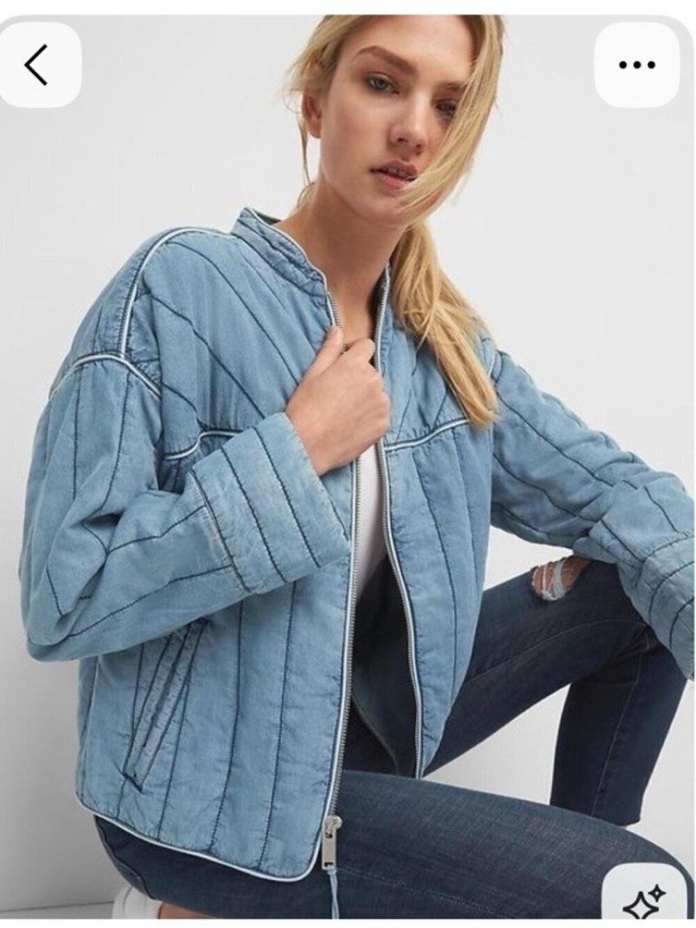 GAP quilted denim chambray full zip chevron jacket mandarin collar indie M